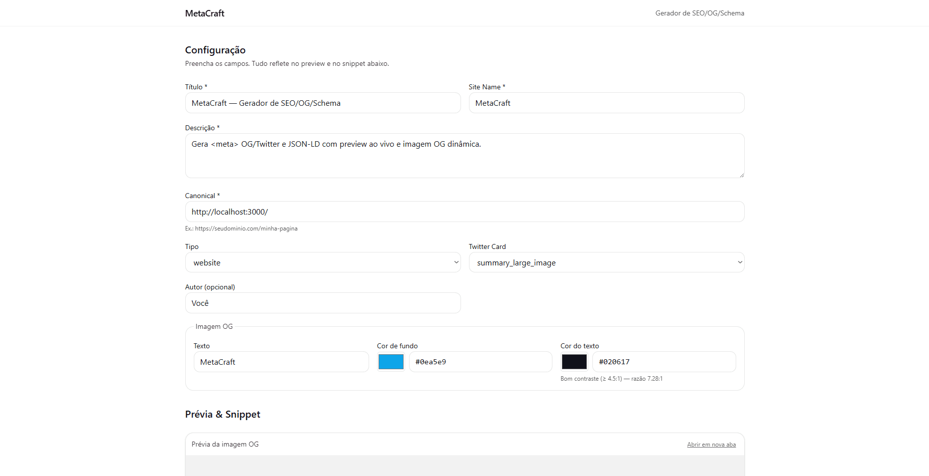 MetaCraft — gerador de SEO/OG/Schema